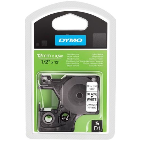 Dymo S0718040 16957 D1 Beyaz-Siyah Rhinopro Sabit Polyester Orjinal Şerit 12mm x 3,5m (T16325)