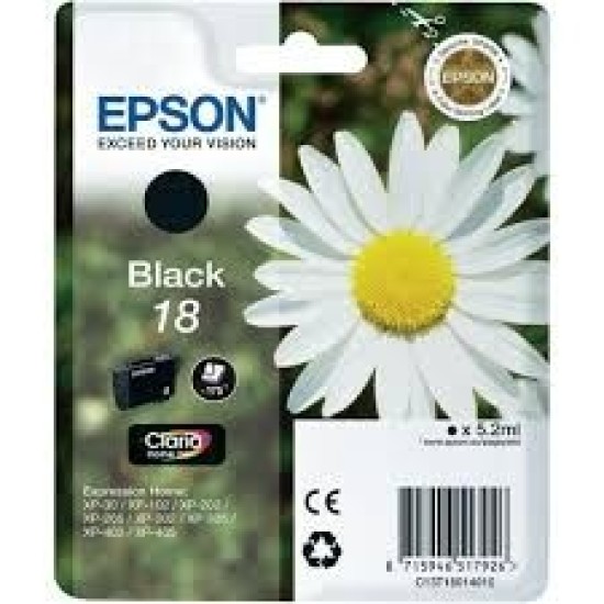 Epson C13T18014020 (18) Siyah Orjinal Kartuş - XP-202 Epson C13T18014020 (18) Siyah Orjinal Kartuş - XP-202