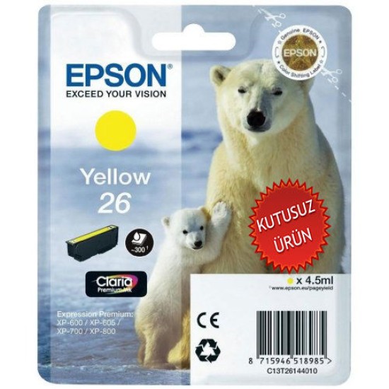 Epson C13T261440 (26) Sarı Orjinal Kartuş - XP-600 (U) (T8593)
