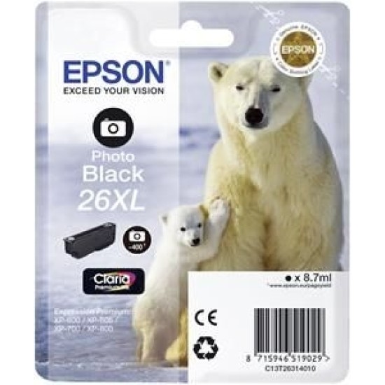 Epson C13T263140 (26XL) Foto Siyah Orjinal Kartuş - XP-600 (T1886) Epson C13T263140 (26XL) Foto Siyah Orjinal Kartuş - XP-600 (T1886)