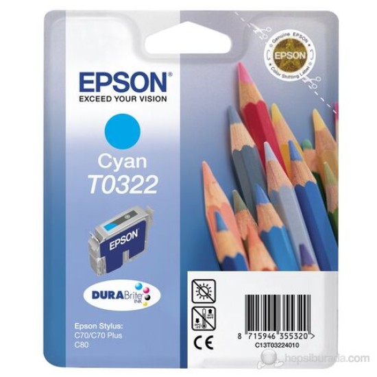 Epson C13T032240 (T0322) Mavi Orjinal Kartuş Epson C13T032240 (T0322) Mavi Orjinal Kartuş