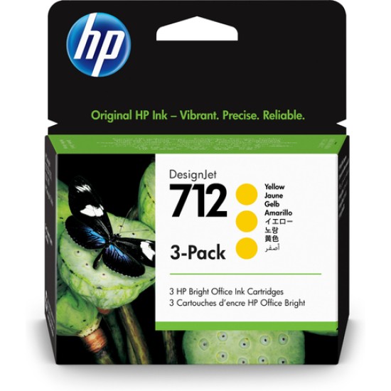 HP 3ED79A (712) Sarı Orjinal Kartuş 3&#039;lü Paket - DesignJet T650 (T17401)